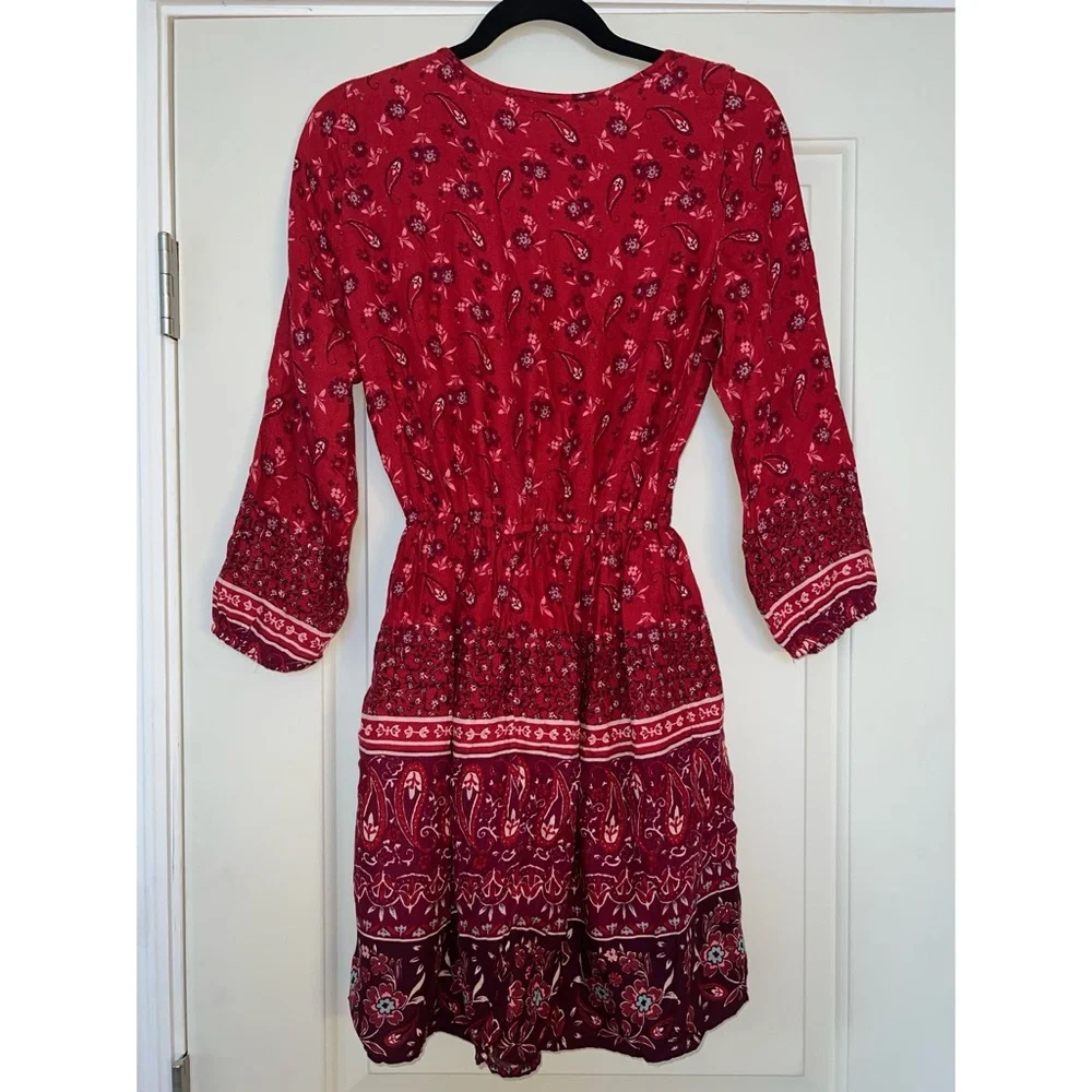 Hollister Red Tassel Floral Paisley Boho Mini Dress - Size XS